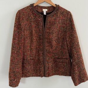 Chico's Rich Multicolor Tweed Blazer with Golden Threads, Size 2